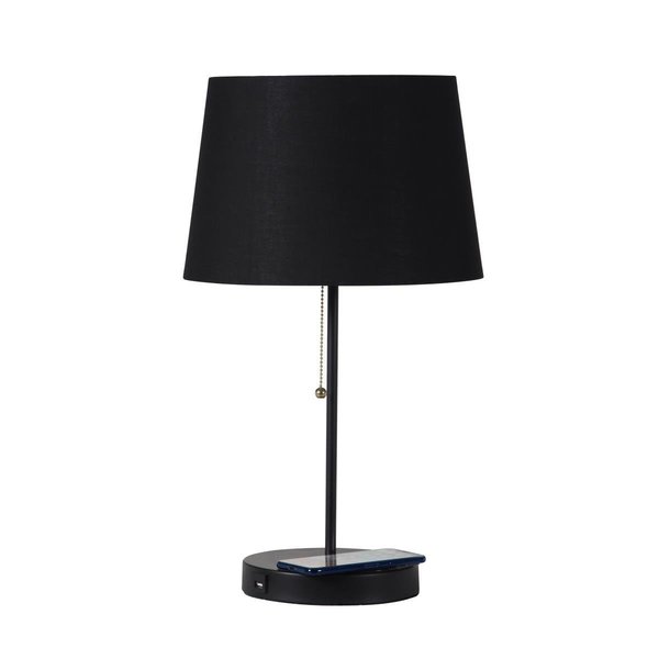 Cling 20.75 in. Sterling Matte Non-Gloss Black Table Lamp with Wireless Charging Station & USB Port CL2629529